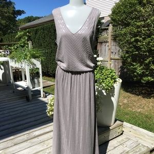 Garnet Hill Maxi Evening Dress Gown Clear Sequins on Grey M